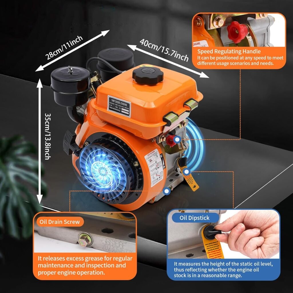 3HP Diesel Engine 196cc 4 Stroke Engine Diesel Engine Motor Single Cylinder Forced Air Cooling Horizontal Crankshaft Engine Recoil Hand Start 3000RPM, Orange (US Stock) 3HP Diesel Engine 196cc 4 Stroke Engine Diesel Engine Motor Single Cylinder Forced Air Cooling Horizontal Crankshaft Engine Recoil Hand Start 3000RPM, Orange (US Stock)