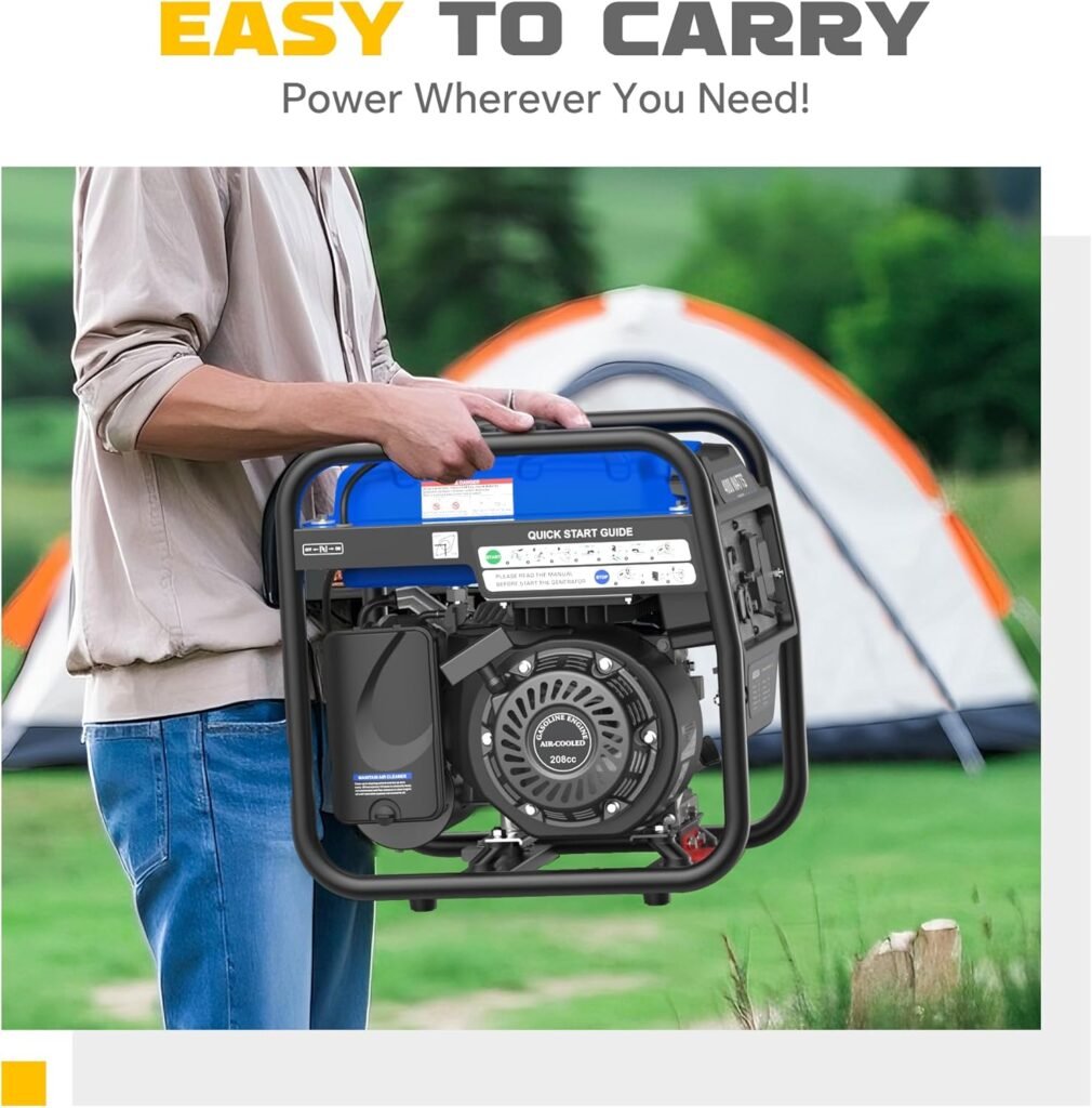 4000W Portable Inverter Generator, Gas Powered, Open Frame Generator with ECO Mode, Low Oil Shutoff, Quiet Operation  120V/30A RV Outlet, for Home Backup, Camping, Jobsite  Outdoor Use