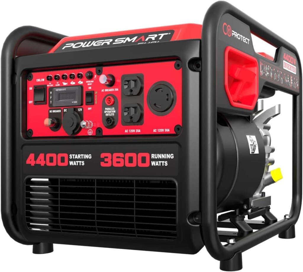 4400-Watt Portable Inverter Generator, PowerSmart Gas Powered, CO-Sensor, Lightweight  Quiet for Home Use and Emergency Backup, Camping, EPA Compliant