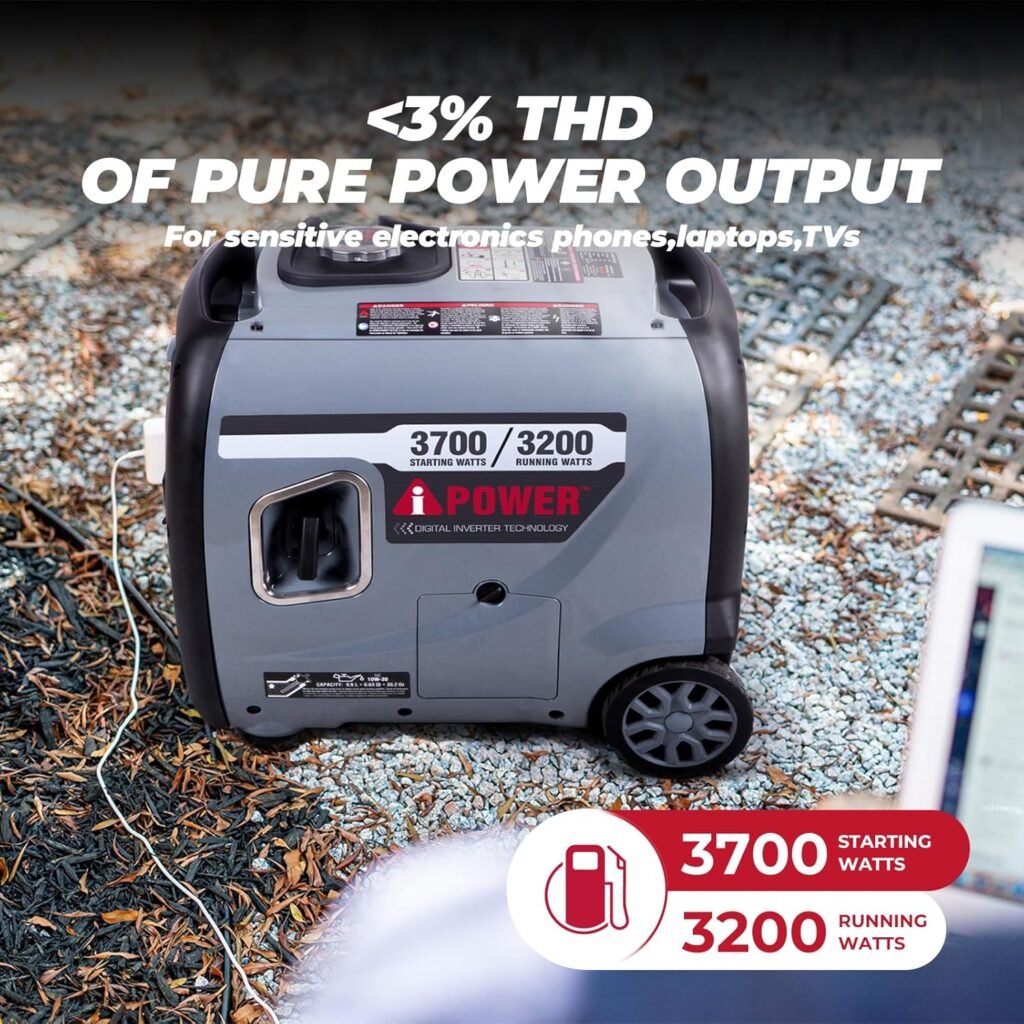 A-iPower Portable Inverter Generator, 3700W RV Ready, EPA Compliant, Portable with Telescopic Handle for Backup Home Use, Tailgating  Camping (AP3700i)