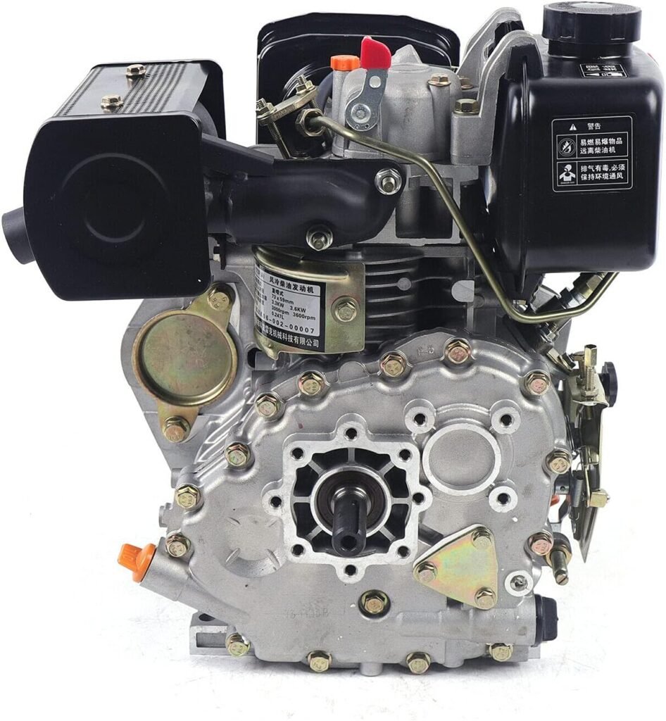 Diesel Engine 196CC 4 Stroke Single Cylinder Forced Air Cooling Horizontal Axis Engine Recoil Hand Start 53mm Shaft Length 3000RPM 2.2KW (Red)