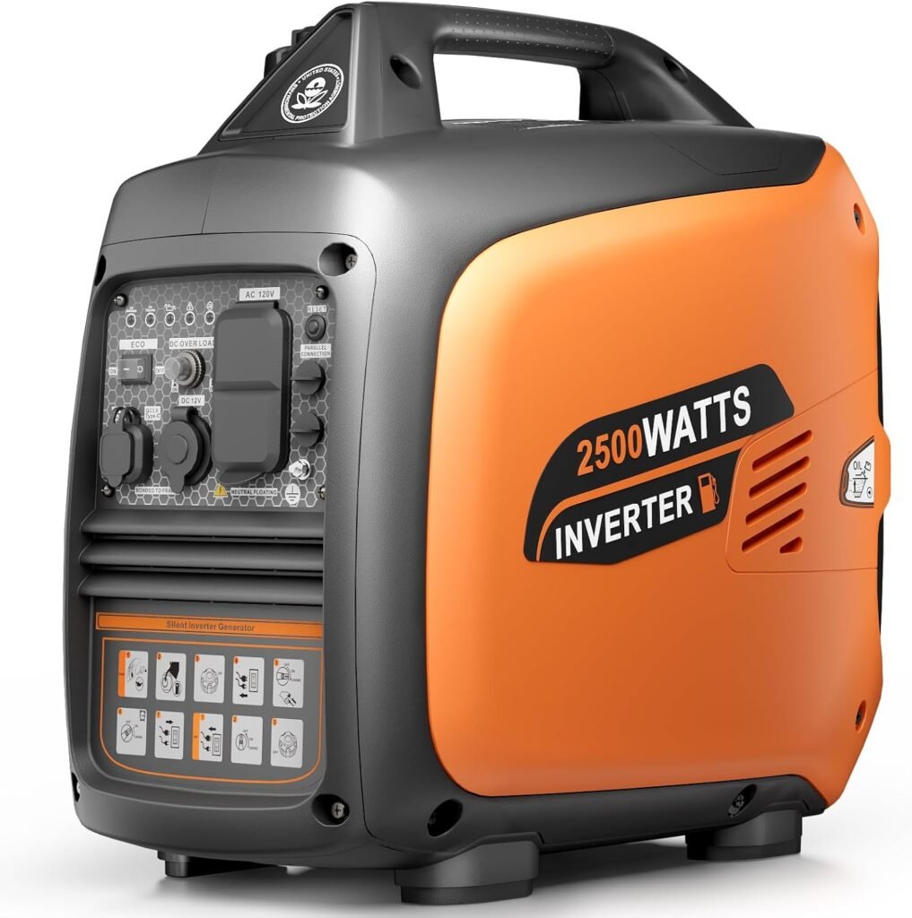 Efurden 2500-Watt Inverter Generator Gas Powered, Portable Generator for Camping, Emergency Home Backup, Super Quiet, with CO Sensor