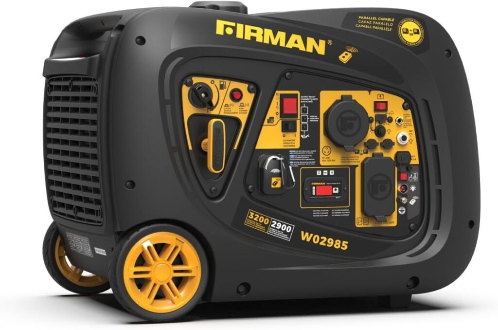 FIRMAN W02985 Gas Inverter Portable Generator, 3200W Remote Start, Quiet 58dB, 1.8-Gal Tank, 9 Hrs Runtime, Wheel Kit, RV Ready, Use for Camping, Tailgating  Outdoor Recreation