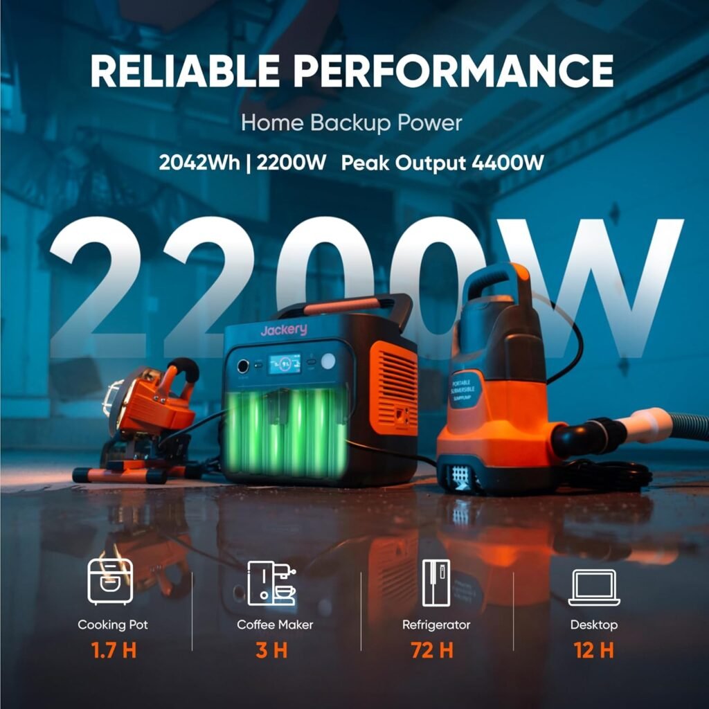 Jackery Explorer 2000 v2 Solar Generator and 500W Solar Panel, 2042Wh LiFePO4 Power Station, 2200W AC Output, 1 Hour Fast Charging for Emergencies, Power Outages, Camping