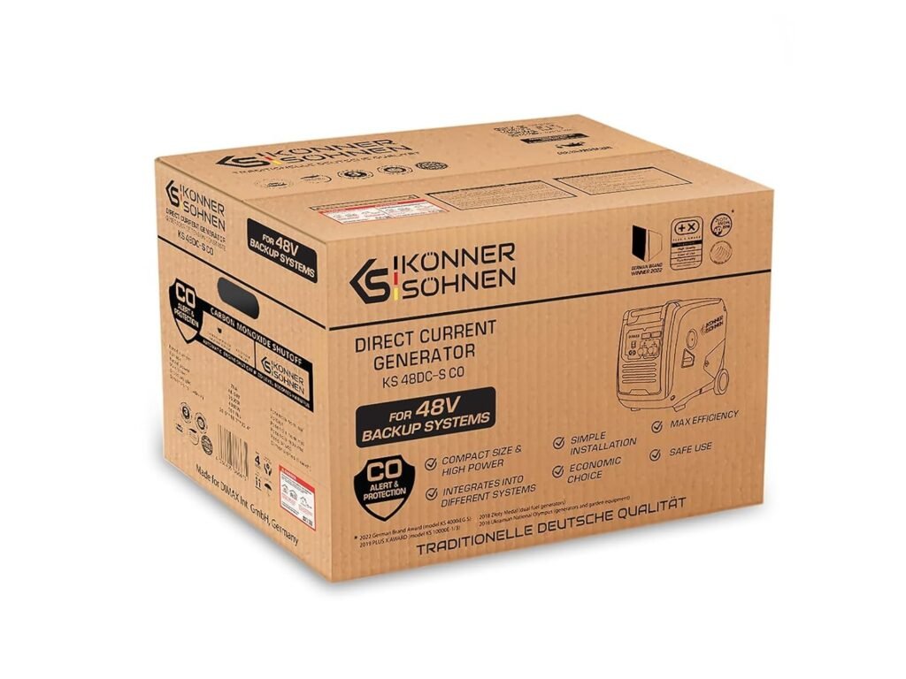 KonnerSohnen Direct Current Gas Generator for 48-54V battery systems - for charging batteries for off-grid, solar, wind, telecommunication systems, boats, camping (German brand, model: KS 48DC-S CO)
