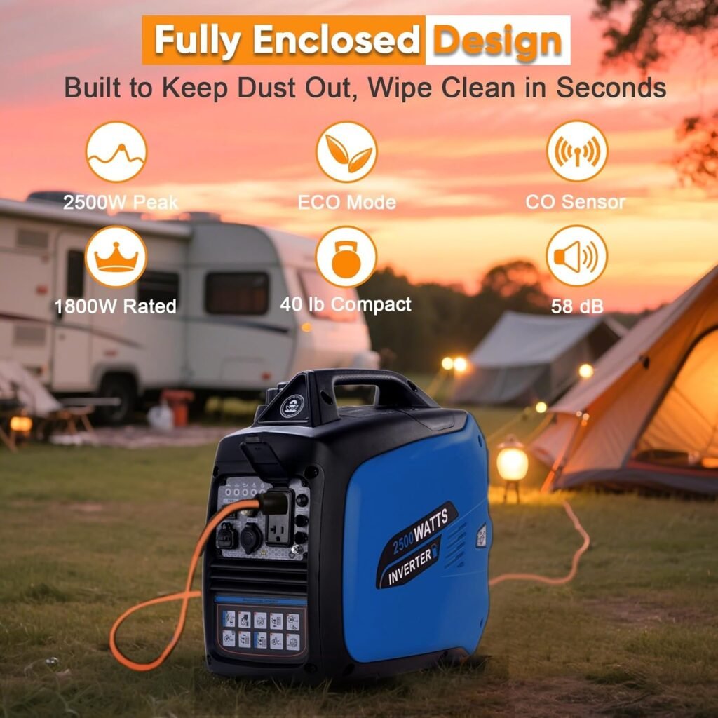 Portable Gas Generator 2500W Super Quiet, Gas Powered Generator for Camping, with CO Sensor, ECO Mode, Lightweight, Child-friendly Outlets, Long Runtime for Home Backup, Outdoor Travel Portable Gas Generator 2500W Super Quiet, Gas Powered Generator for Camping, with CO Sensor, ECO Mode, Lightweight, Child-friendly Outlets, Long Runtime for Home Backup, Outdoor Travel