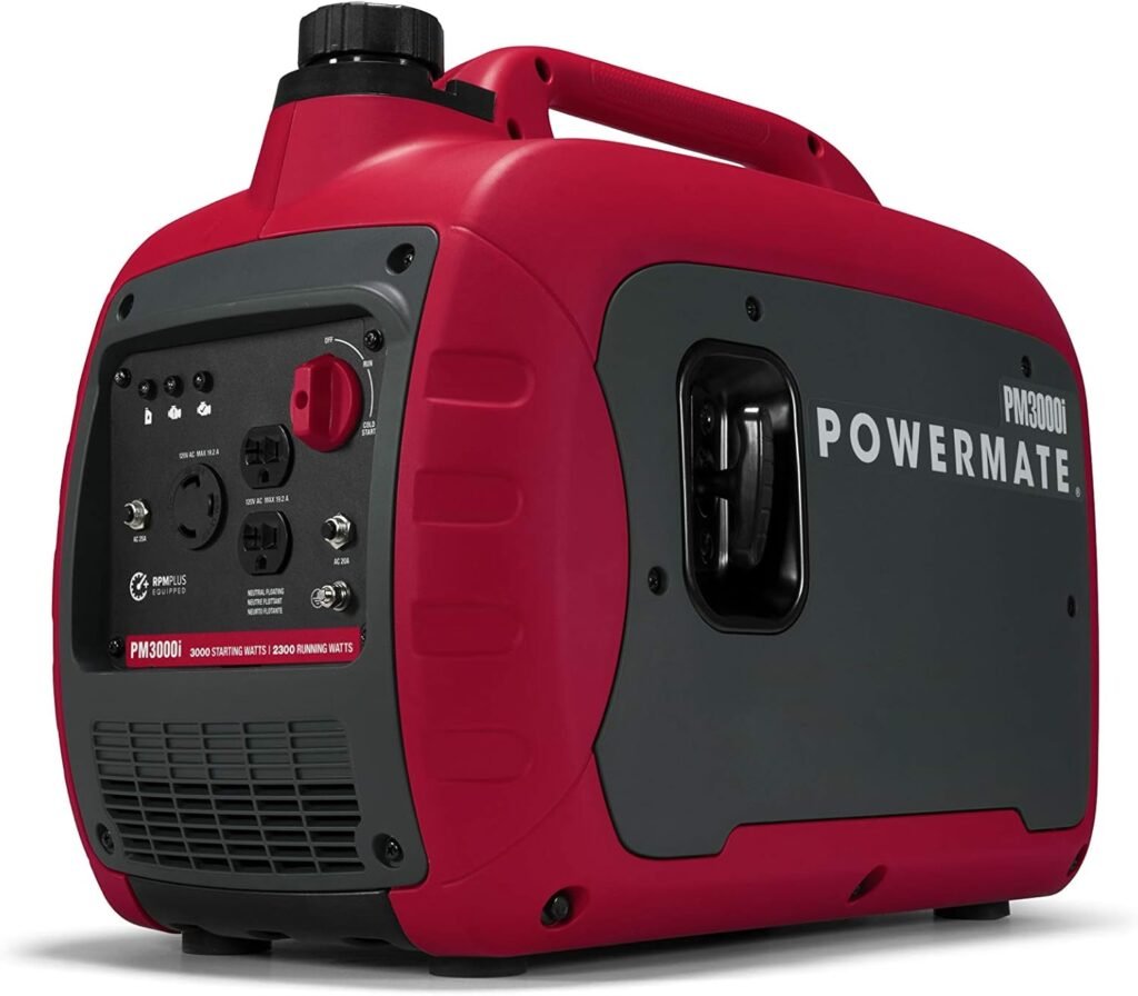 Powermate PM3000i 3,000-Watt Gas-Powered Portable Inverter Generator - Ultra-Quiet Performance - Lightweight and Ideal for Home, Camping, RV and Outdoor Activites - Reliable Power - Red/Black