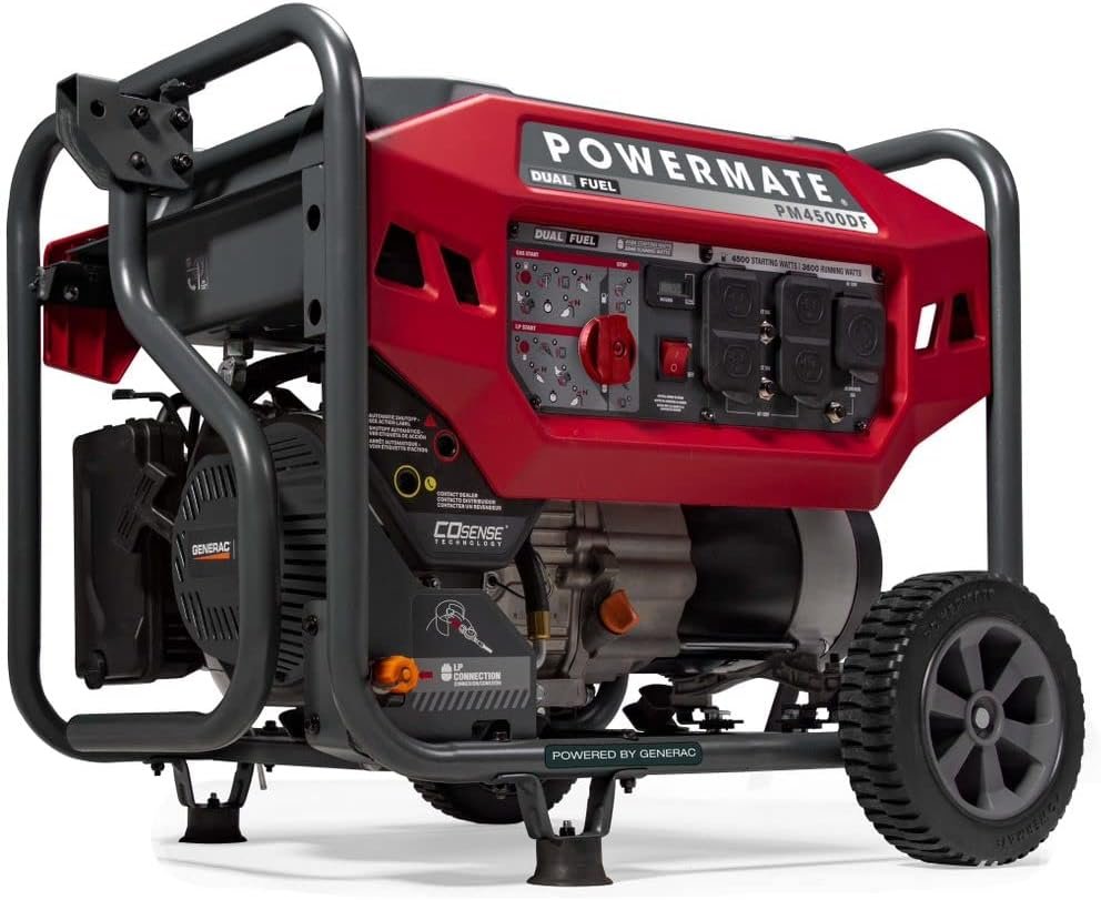 Powermate PM4500 4,500-Watt Dual-Fuel Compatible Portable Generator - Gas and Propane - COsense Technology - Reliable Power Solution for Home, Camping, and Emergency Backup - 49 State/CSA - Red/Black