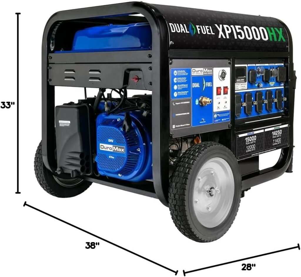 DuroMax XP15000HX 15,000-Watt Dual Fuel Portable Generator - Gas  Propane, Remote Electric Start, Whole Home Power Backup, Transfer Switch Ready, RV  Emergency Ready