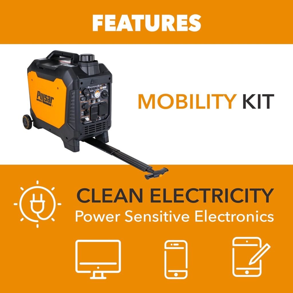 Pulsar 4000 Watt Portable Inverter Generator, Dual Fuel Gasoline  Propane, Remote Electric Start, CO Sensor, Parallel Capable, Super Quiet, Use for RV, Camping, Outdoor  Home, NE40BiSRCO