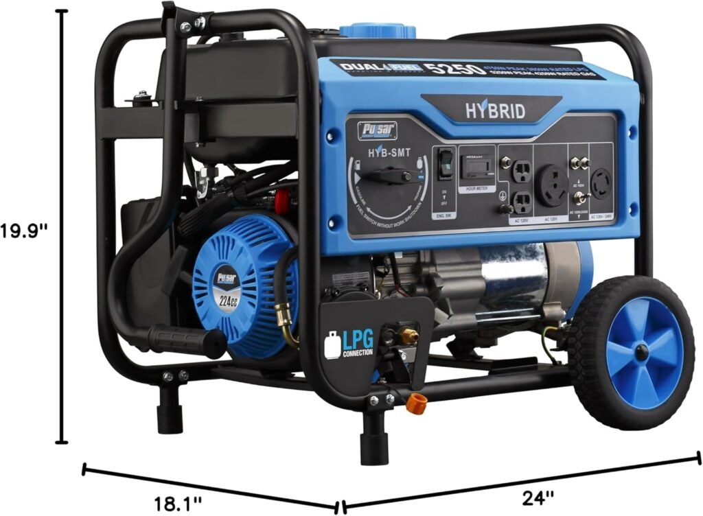 Pulsar 5,250W Dual Fuel Portable Generator with Switch and Go Technology, PG5250B