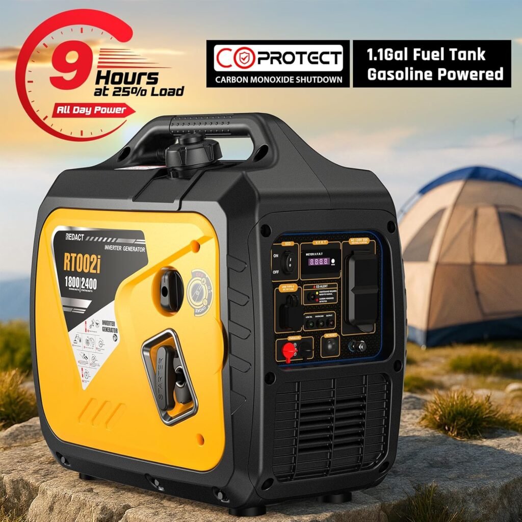 2400 Watts Portable Inverter Generator - Small Gasoline Powered for Home Backup, Camping, RV, Tailgating  Emergencies with CO Protection, Eco Mode, Recoil Start, Parallel Capable