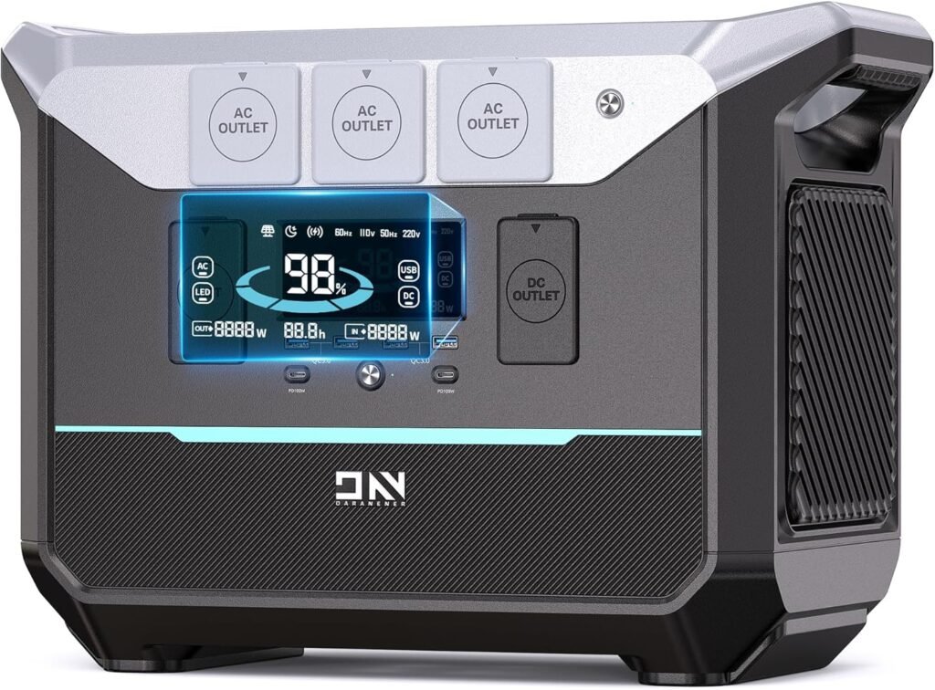 DaranEner Portable Power Station 1382.4Wh LiFePO4 Battery, 1800W (3000W Surge) Solar Generator with 1.3Hr Fast Charge, 15ms UPS Portable Generator for Home, Camping, RV, Emergency