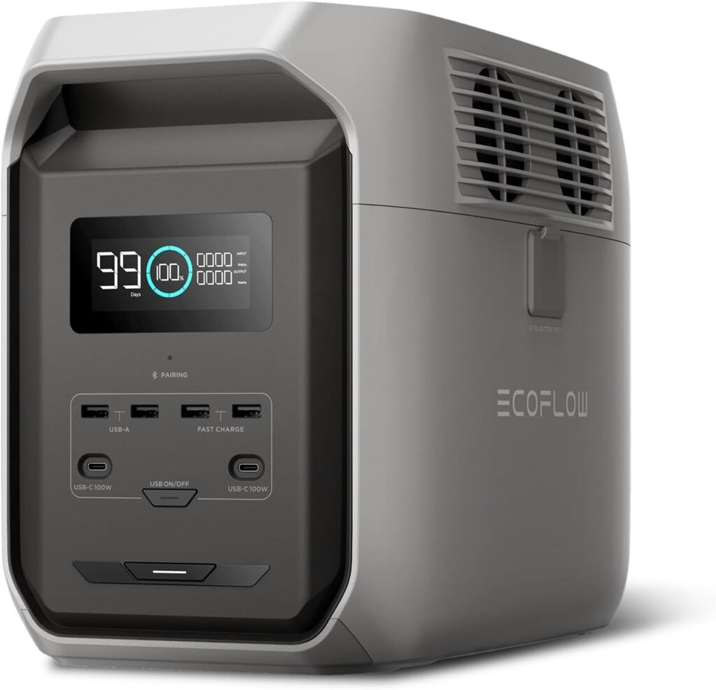 EF ECOFLOW Portable Power Station DELTA 3 1500, 1536Wh LiFePO4 Battery Power Station, 6X1800W (X-Boost 2200W) AC Outputs, Ultra-Quiet Solar Generator, Fast Charging for Home Backup Use, Camping  RVs