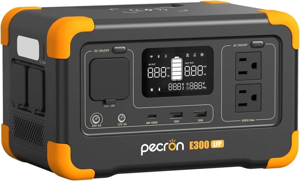 pecron Portable Power Station E300LFP, 288Wh Solar Generator, 2 Up to 600W AC Outlets Generator, LiFePO4 Battery Fast Charging, Power Station for Home Use, RV, Camping(Solar Panel Optional)