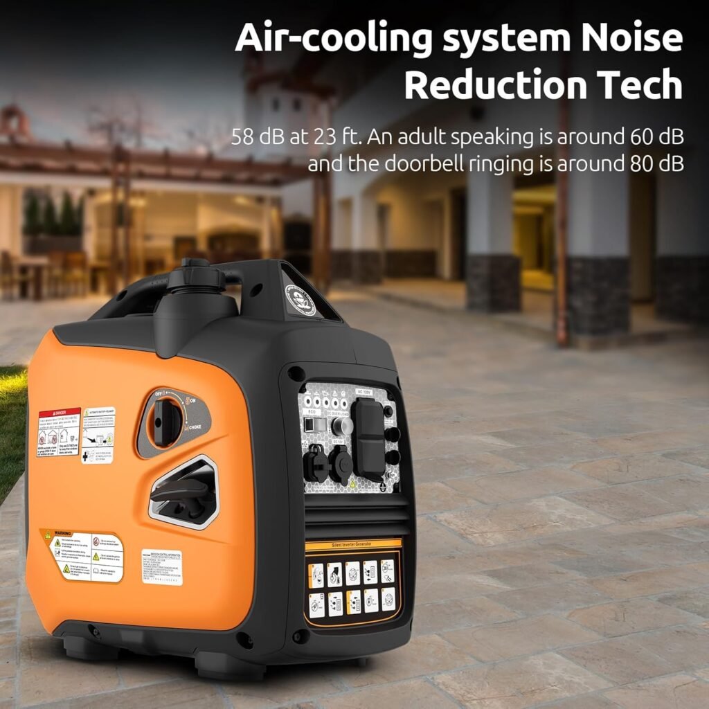 Portable Inverter Generator 2500W Gas Powered, Long Runtime Gas Generators for Home Use, Camping, Super Quiet Emergency Home Backup, with CO Sensor, EPA Compliant