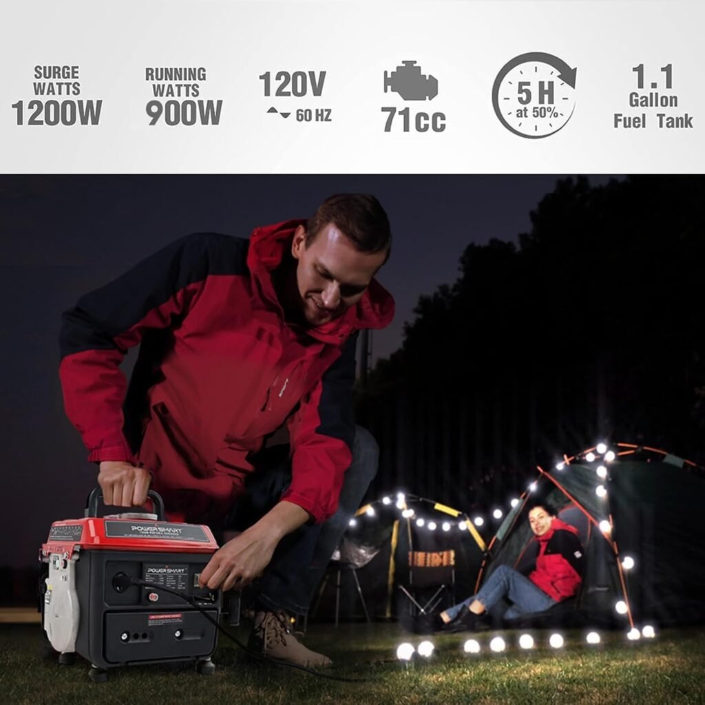 PowerSmart Gas Powered Portable Generator 1200W, Small Generator for Camping Outdoor, Super Quiet, EPA Compliant 2024 Version