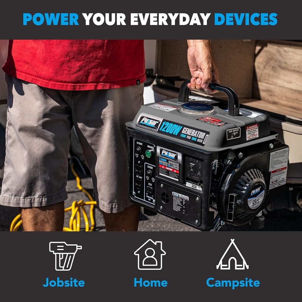 Pulsar G1200SG 1,200W Carrying Handle Gas-Powered Portable Generator, 1200w, Black/Gray Pulsar G1200SG 1,200W Carrying Handle Gas-Powered Portable Generator, 1200w, Black/Gray