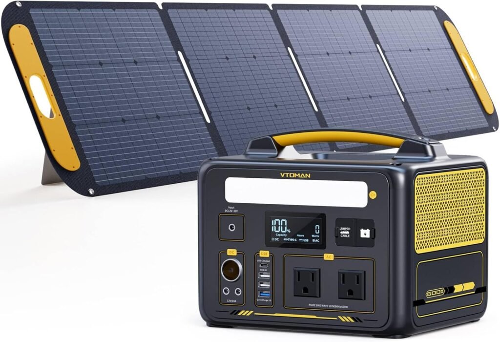 VTOMAN Jump 600X Portable Power Station 600W, 299Wh Solar Generator LiFePO4 Battery Power Station with Jump Start for Car, 1200W AC Outlet, PD 60W USB-C, 3x Regulated 12V/10A DC for Camping, RV Travel