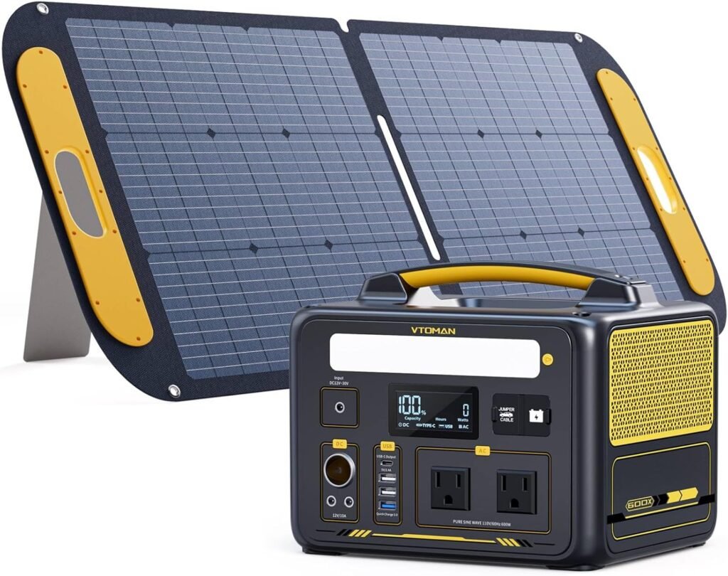 VTOMAN Jump 600X Portable Power Station 600W, 299Wh Solar Generator LiFePO4 Battery Power Station with Jump Start for Car, 1200W AC Outlet, PD 60W USB-C, 3x Regulated 12V/10A DC for Camping, RV Travel