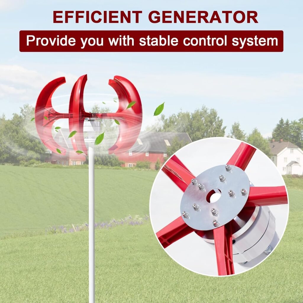 1000W Wind Turbine Generator Kit for Home – 12V/24V Vertical Wind Power Generator with Nylon Fiber Blades and Permanent Magnet Alternator 1000W Wind Turbine Generator Kit for Home – 12V/24V Vertical Wind Power Generator with Nylon Fiber Blades and Permanent Magnet Alternator