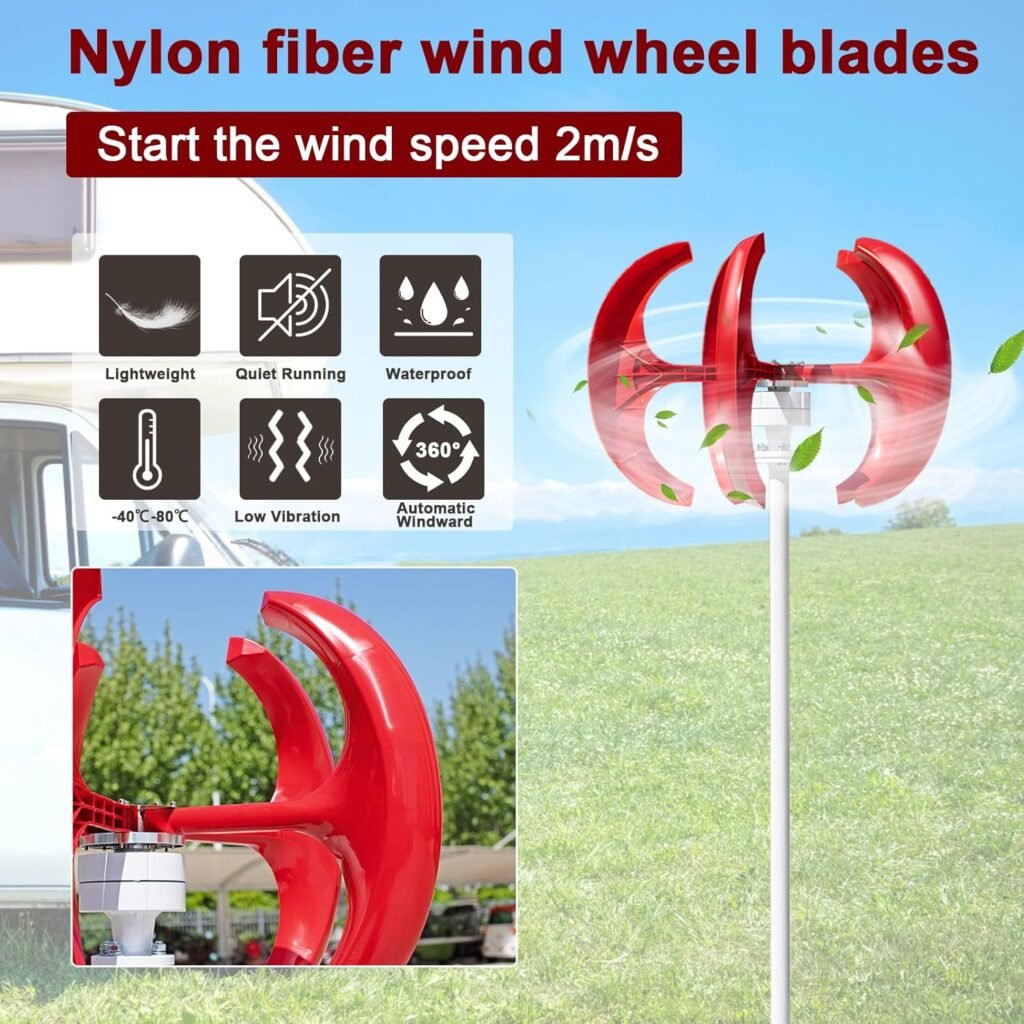 1000W Wind Turbine Generator Kit for Home – 12V/24V Vertical Wind Power Generator with Nylon Fiber Blades and Permanent Magnet Alternator 1000W Wind Turbine Generator Kit for Home – 12V/24V Vertical Wind Power Generator with Nylon Fiber Blades and Permanent Magnet Alternator