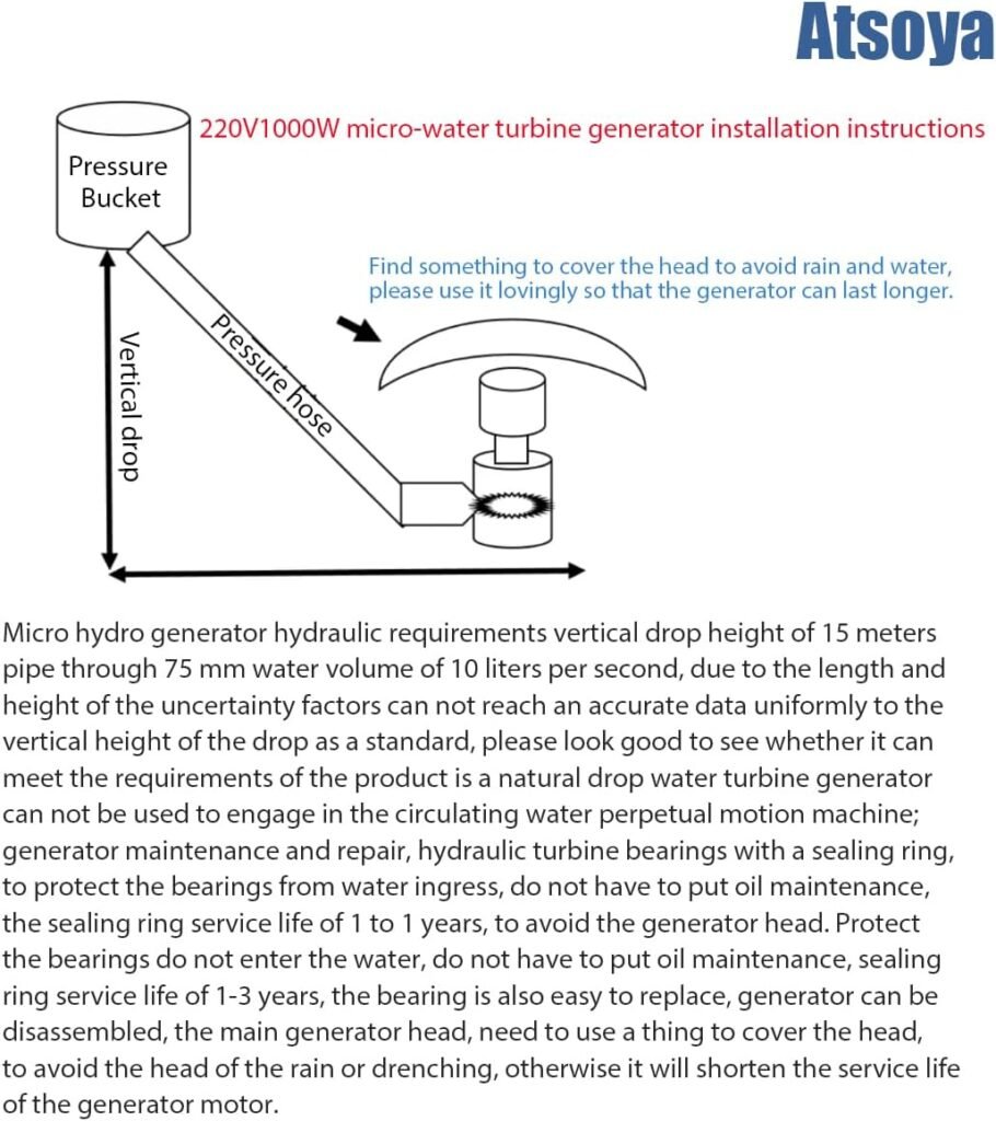110V-220V 1000W Micro Hydroelectric Generator Water Turbine Generator Portable Mini Hydro Power Station with Bearing Micro Hydro Turbine for Outdoor Computer TV Lighting Family Camping