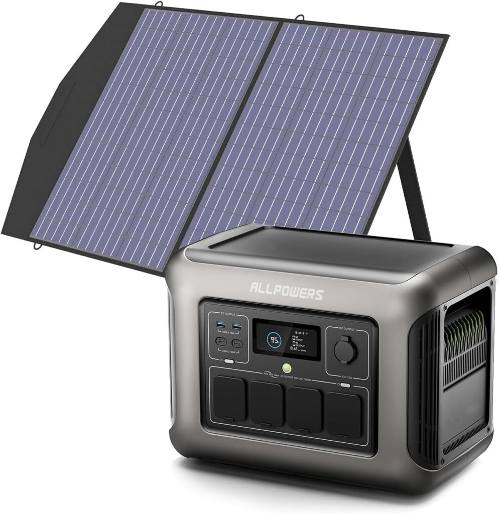 ALLPOWERS R1500L Portable Power Station with SP027 Solar Panel, 1600W 1056Wh LiFePO4 Solar Generator with 100W Panel Included, Solar Power with UPS Function, Fast Charging