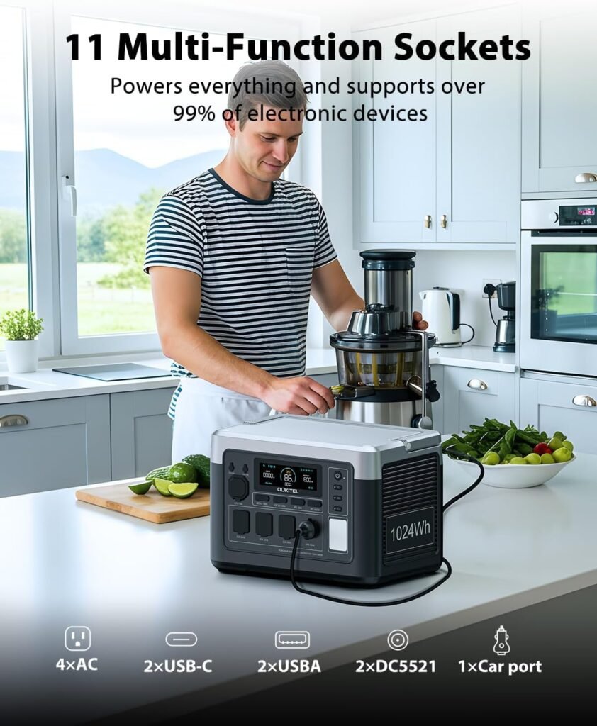 OUKITEL P1000 Plus 1800W Power Station with 200W Solar Panel, 1024Wh Solar Generator with 4 AC Outlets (3600W Peak), 1200W Fast Charging, APP Control Battery Backup for Home, Camping  RVs