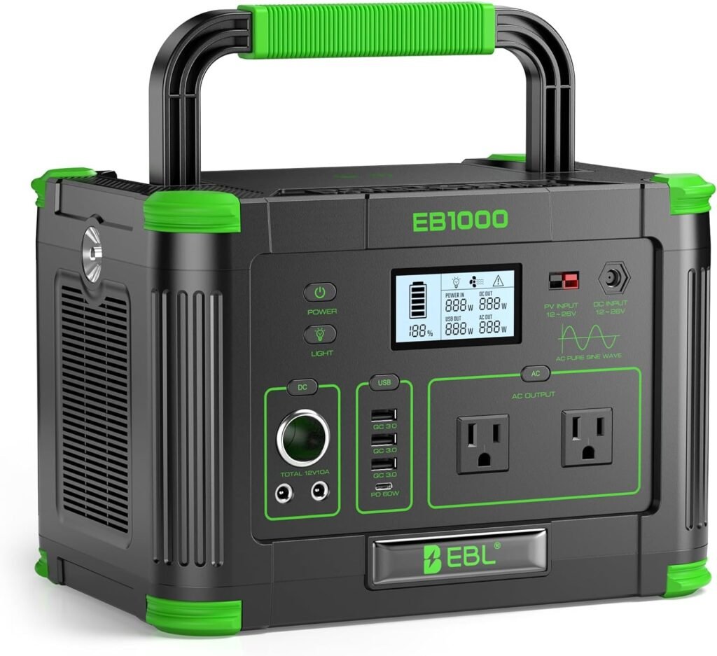 EBL Portable Power Station 1000W Solar Generator 999Wh Fast Charging Backup Battery with 5W Wireless Charging Multiple Ports for Camping, Home Backup, RV Off-Grid EBL Portable Power Station 1000W Solar Generator 999Wh Fast Charging Backup Battery with 5W Wireless Charging Multiple Ports for Camping, Home Backup, RV Off-Grid