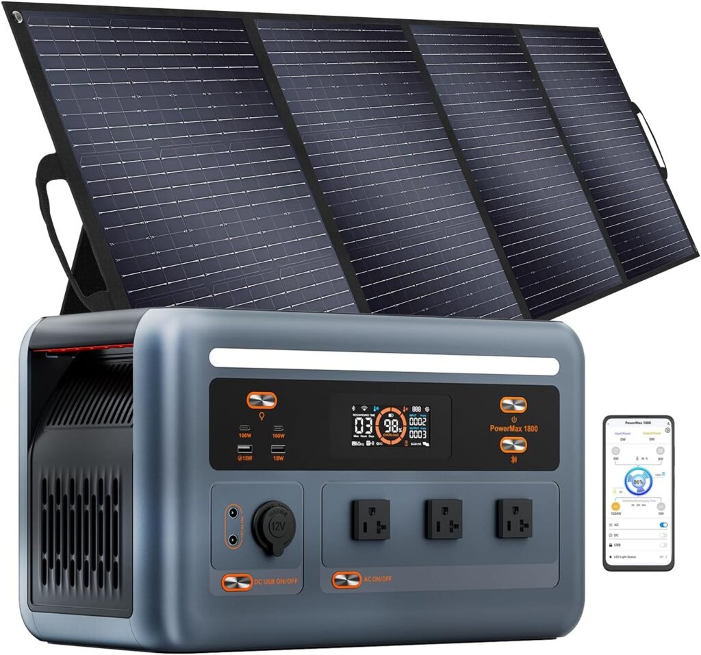 OSCAL 1800W Solar Generator with 400W Solar Panel PowerMax 1800SE, 1024Wh LiFePO4 Battery Generator with 3 AC Outlets (3600W Surge), 800W AC Charging, APP Control Power Station for Home Backup OSCAL 1800W Solar Generator with 400W Solar Panel PowerMax 1800SE, 1024Wh LiFePO4 Battery Generator with 3 AC Outlets (3600W Surge), 800W AC Charging, APP Control Power Station for Home Backup