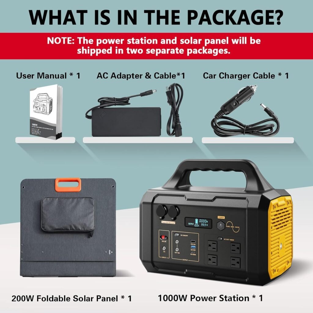 Solar Generator 1000W Portable Power Station with Solar Panel Included, 1024Wh LiFePO4 (LFP) Battery with 120V AC Outlet for Outdoor Camping RV Travel Hiking Home Use Emergency Backup Power Outages