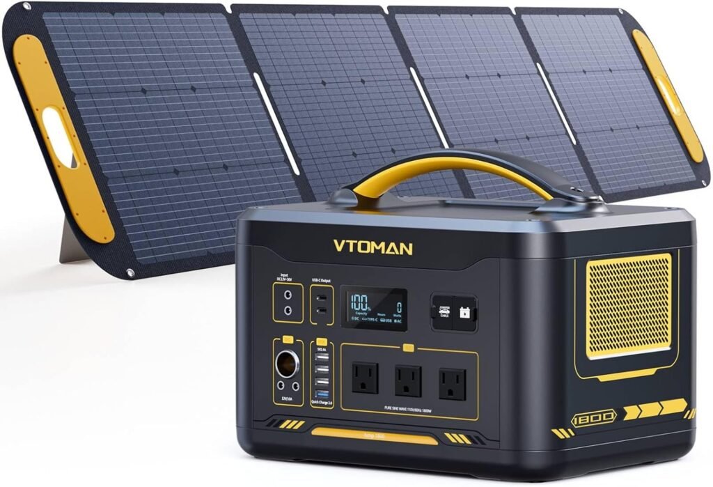 VTOMAN Jump 1800 Portable Power Station with 200W Solar Panel, 1800W/1548Wh LiFePO4 Battery Solar Generator with 1800W Constant-Power, PD 100W Type-C, Capacity Expandable for Camping, Home Backup