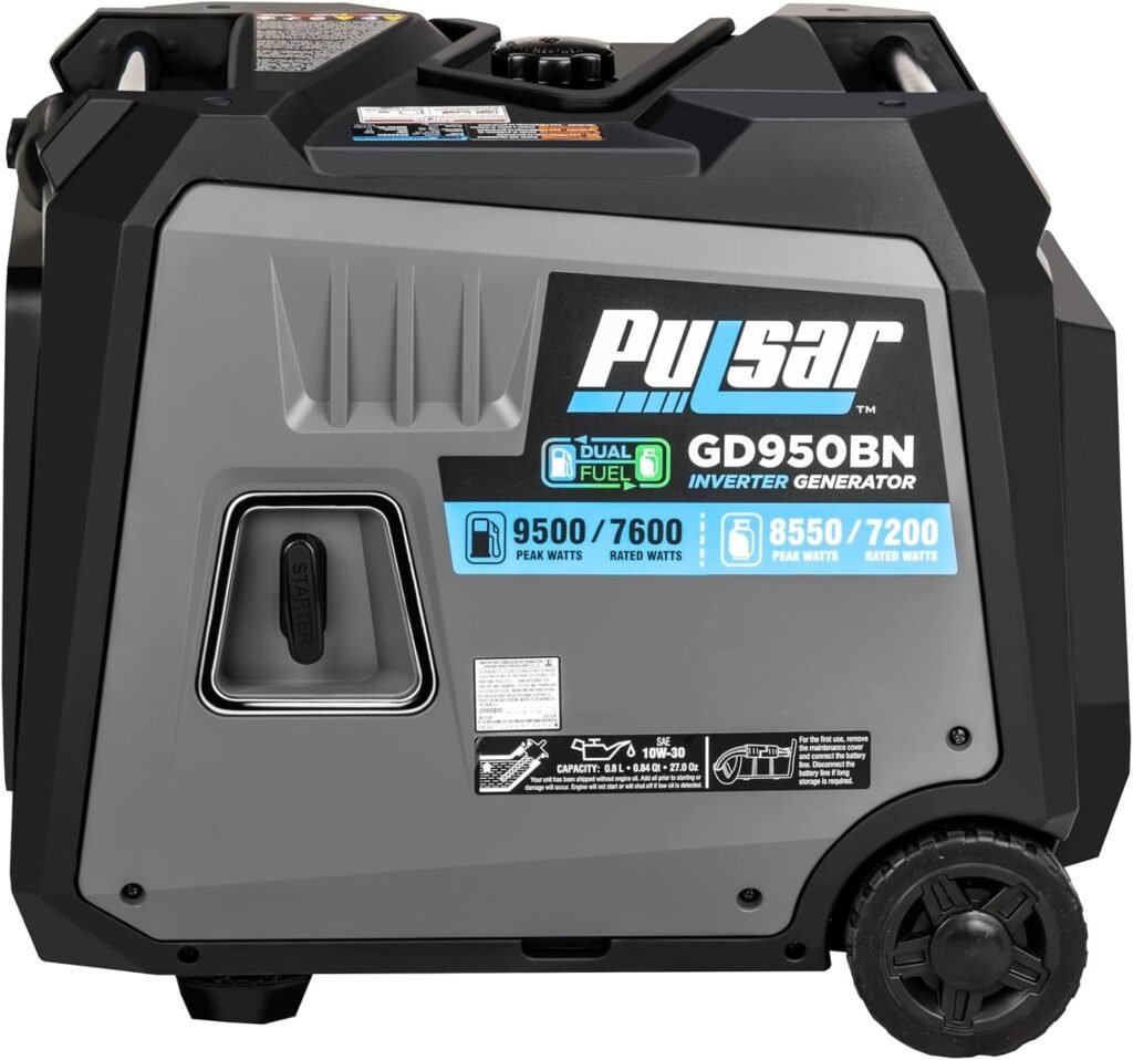 Pulsar 9500W Dual Fuel Portable Inverter Generator for Residential and Camping Use GD950BN