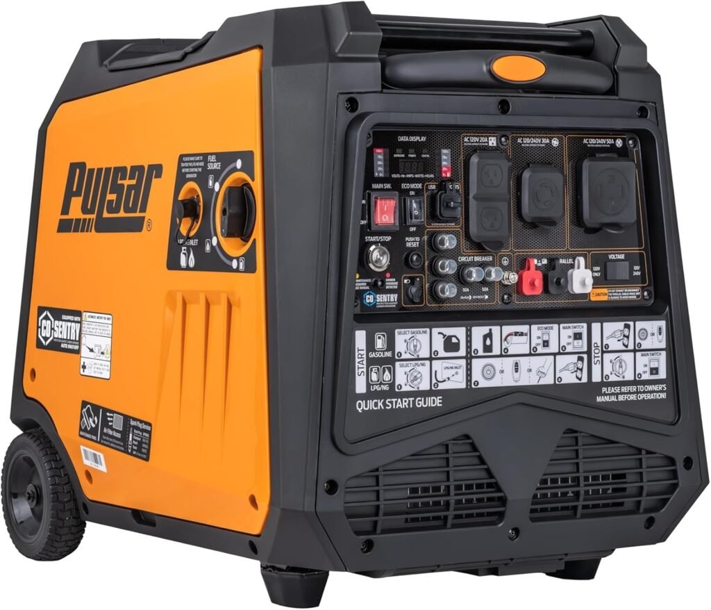 Pulsar Watt Tri Fuel Portable Inverter Generator, Remote Electric Start, CO Sensor, Parallel Capable, Super Quiet, Use for RV, Camping, Outdoor  Home, Gasoline, Propane, Natural Gas, NED95TiSRCO
