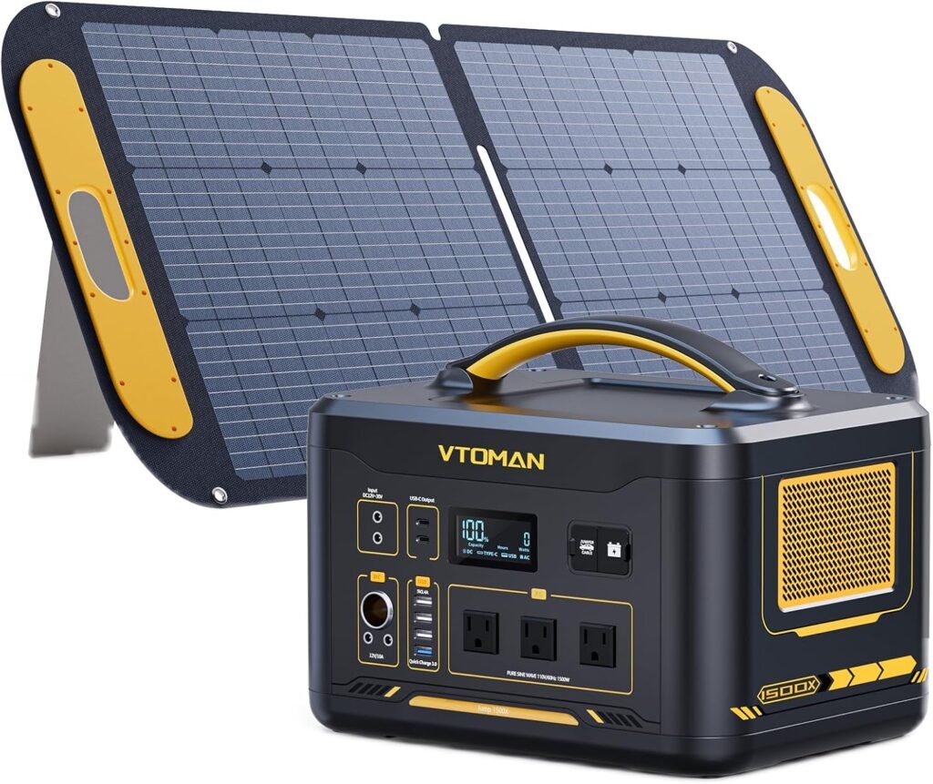 VTOMAN 2376Wh Portable Power Station with Extra Battery  110W Solar Panel - 1500W Up to 3000W Solar Power Generator for Home Backup, Off-grid, Road Trip, RV, Camping, Fishing, Emergencies