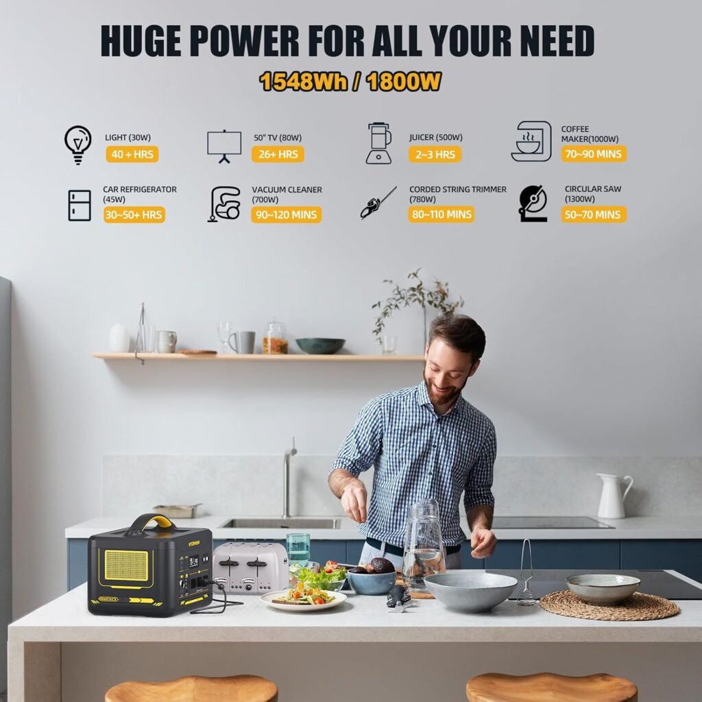 VTOMAN Jump Portable Power Station with 110W Solar Panel, 1800W/1548Wh LiFePO4 Battery Solar Generator with 1800W Constant-Power, PD 100W Type-C, Capacity Expandable for Camping, Home Backup
