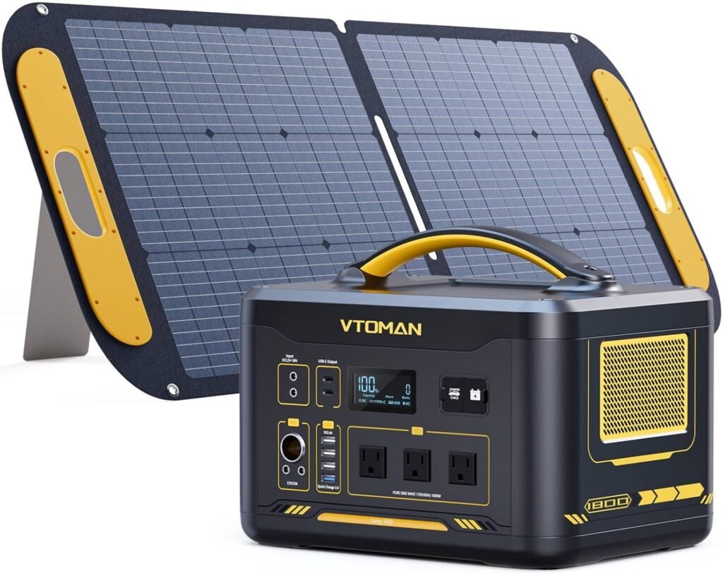 VTOMAN Jump Portable Power Station with 110W Solar Panel, 1800W/1548Wh LiFePO4 Battery Solar Generator with 1800W Constant-Power, PD 100W Type-C, Capacity Expandable for Camping, Home Backup